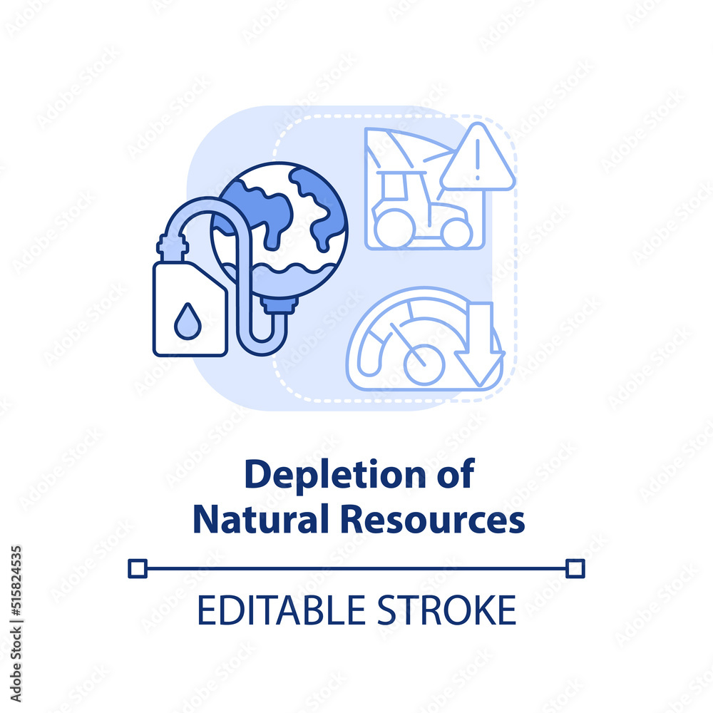 Depletion of natural resources light blue concept icon. Effect of overpopulation abstract idea thin line illustration. Isolated outline drawing. Editable stroke. Arial, Myriad Pro-Bold fonts used