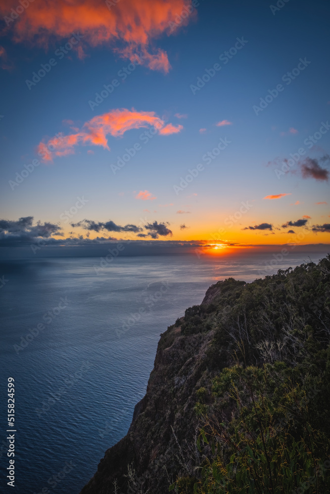 Fototapeta premium Sunset view from viewpoint Cabo Girao on Madeira island, Portugal. October 2021