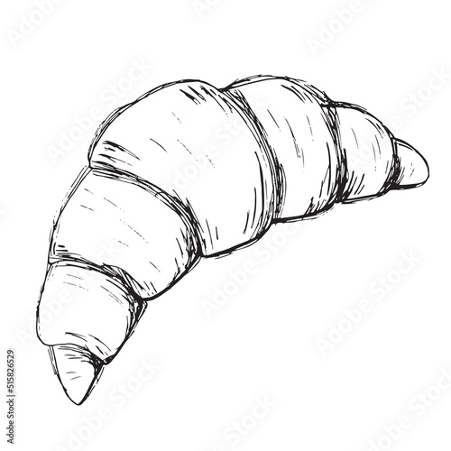 Black and white hand drawn doodle French croissant sketch illustration