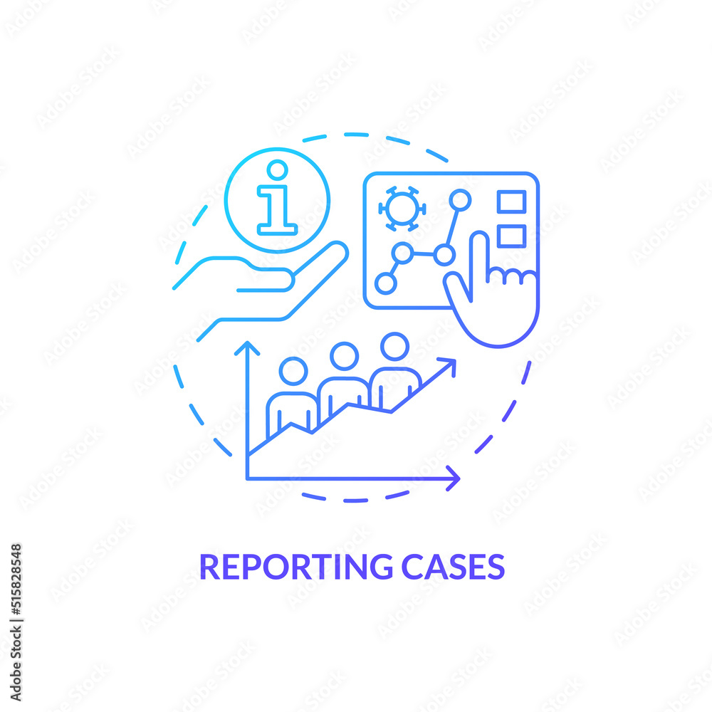 Reporting cases blue gradient concept icon. Data and information visual presentation. Disease monitoring abstract idea thin line illustration. Isolated outline drawing. Myriad Pro-Bold fonts used Reporting cases blue gradient concept icon. Data and information visual presentation. Disease monitoring abstract idea thin line illustration. Isolated outline drawing. Myriad Pro-Bold fonts used