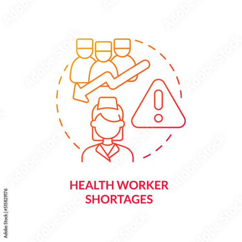Health worker shortages red gradient concept icon. Medical workforce. Reason for increased risk of pandemic abstract idea thin line illustration. Isolated outline drawing. Myriad Pro-Bold fonts used