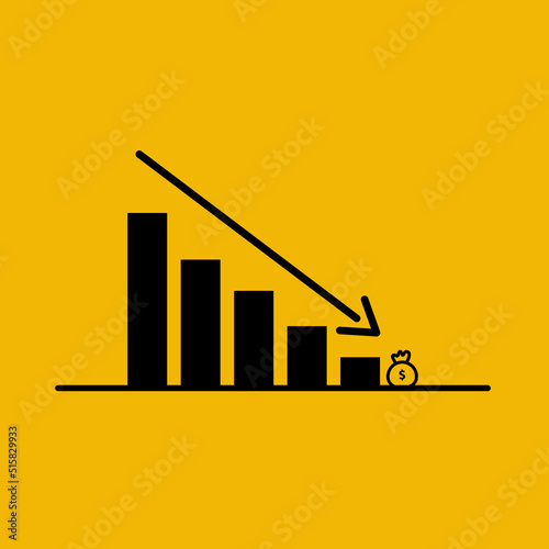 Illustration vector graphic of Statistic Curve Growing Down. Money decrased. Failed investment.