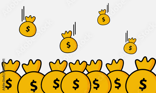 Rain of Money Bag Illustration Vector Graphic. Suitable for business content.