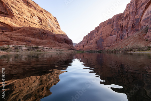 Colorado River in Glen Canyon, Arizona, United States of America. American Mountain Nature Landscape Background. Sunny Sunrise.