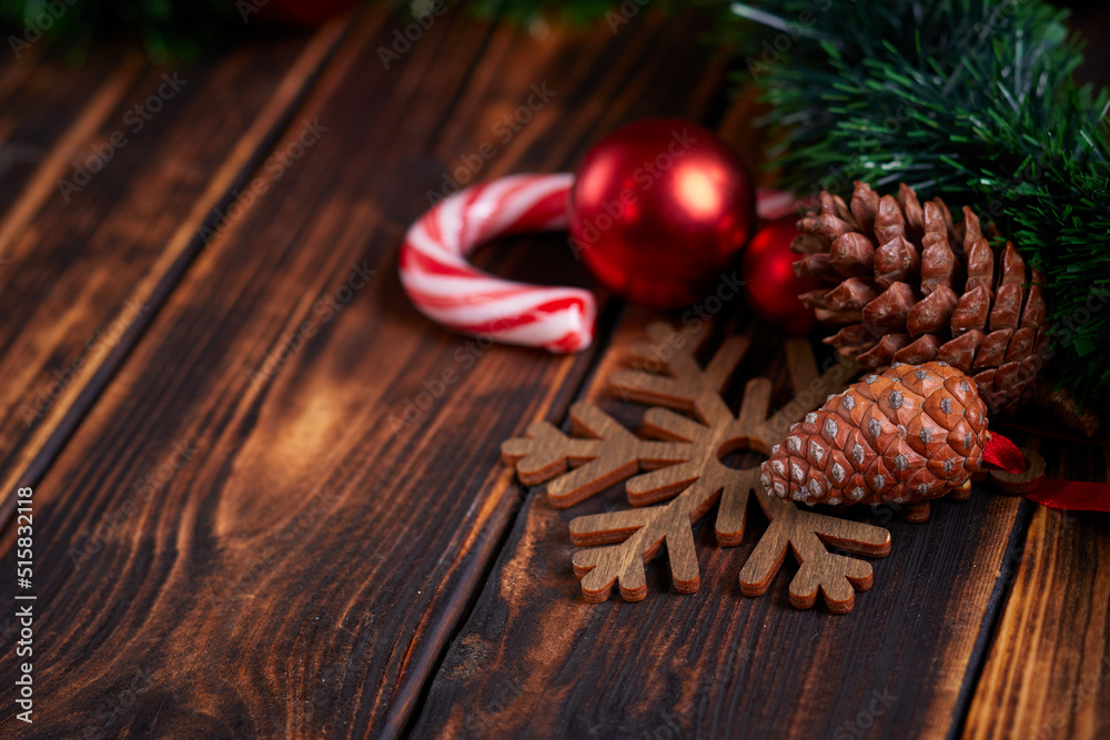 Christmas decoration on the wooden background Christmas decoration on the wooden background