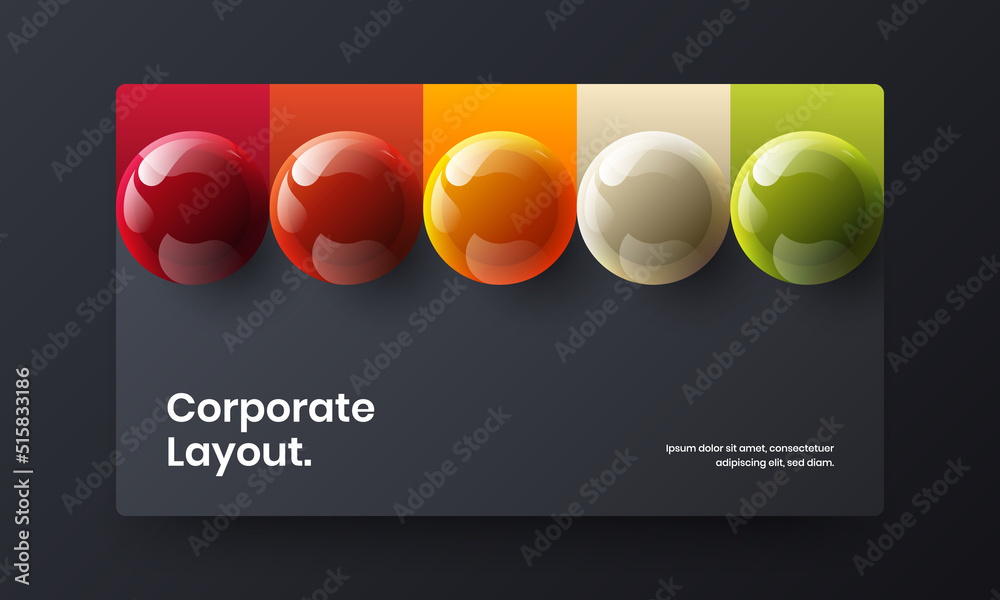 Clean realistic spheres web banner template. Original pamphlet design vector illustration.