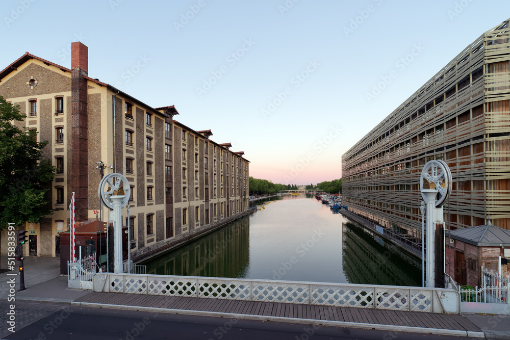 The lift bridge of the Crimée street in Paris city 