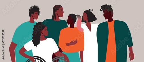 Inclusive people from African community, flat vector stock illustration with diversity of men and women with black skin