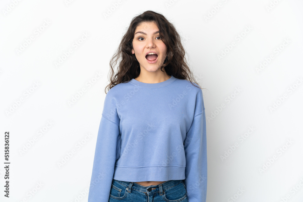 Teenager Russian girl isolated on white background with surprise facial expression Teenager Russian girl isolated on white background with surprise facial expression