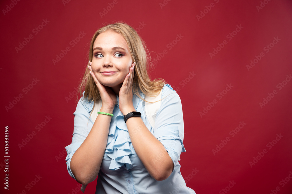 Young blonde schoolgirl goes back to school and feels lovely and happy Young blonde schoolgirl goes back to school and feels lovely and happy