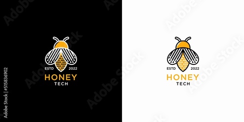 Vintage honey bee technology logo