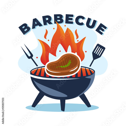 Barbeque roast grill Logo Design, roast beef meat illustration