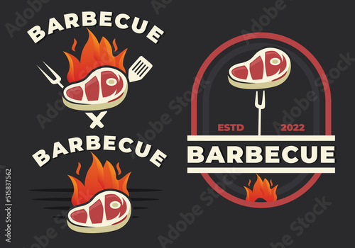 Barbeque roast grill Logo Design, roast beef meat illustration