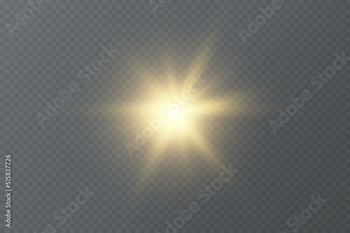 Shining golden stars. Light effects  glare  glitter  explosion  golden light. Vector illustration.