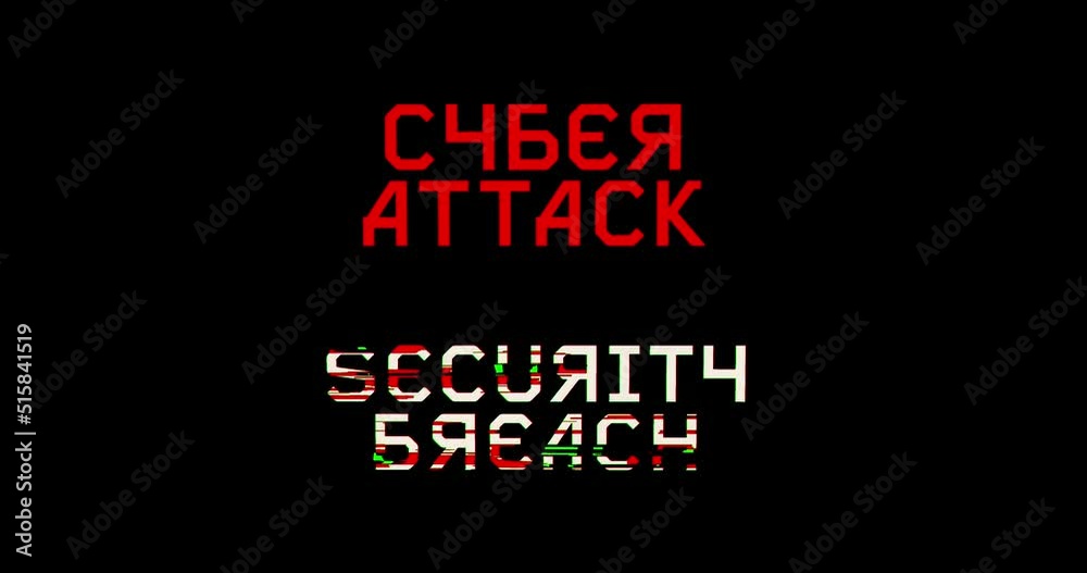 Cyber attack alert russian with distorted and glitch effect seamless and loopable 3d rendering. Computer hacking, virus and security breach abstract concept. Noised retro tv style background. Cyber attack alert russian with distorted and glitch effect seamless and loopable 3d rendering. Computer hacking, virus and security breach abstract concept. Noised retro tv style background.