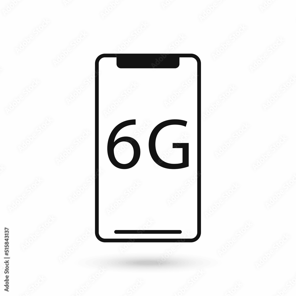 Mobile phone flat design icon with 6G communication technology symbol