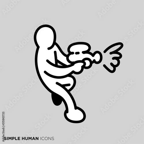 シンプルな人物のポーズイラスト　「水鉄砲を撃つ人」
