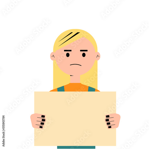 Woman holding signs, banner and placards on a protest demostration or picket. Woman against descrimination and human rights violation. Vector illustration photo
