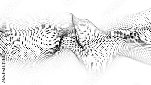 Wave of dots. Gradient wavy background. Abstract cyber backdrop of points. 3d rendering. 4K video. Seamless loop.