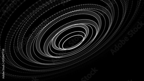 Rotating 3d wireframe tunnel. Abstract background of lines. Tunnel through space. Optical illusion. 3d rendering. 4K video. Seamless loop.