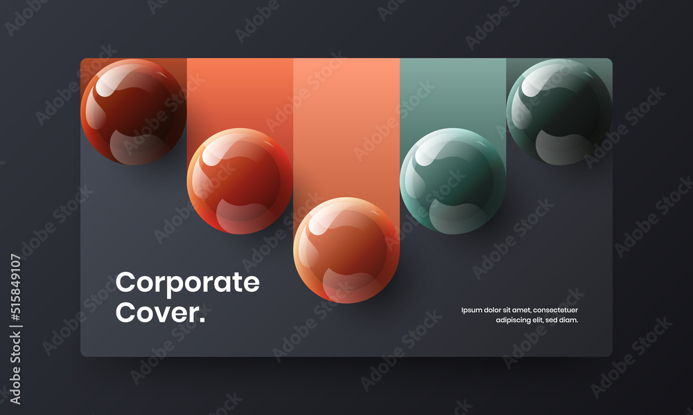 Minimalistic brochure design vector template. Amazing 3D balls flyer illustration.