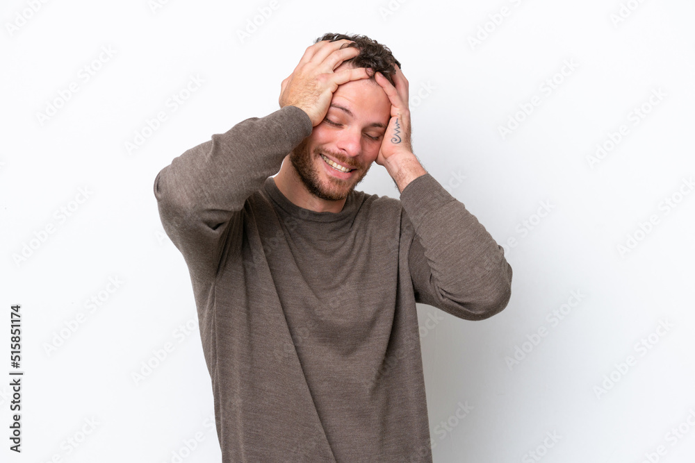 Young Brazilian man isolated on white background laughing Young Brazilian man isolated on white background laughing