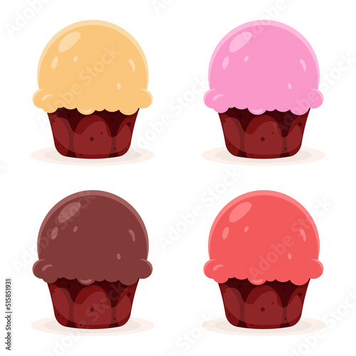 Delicious cupcakes. Colored muffins. Dessert vector illustration design