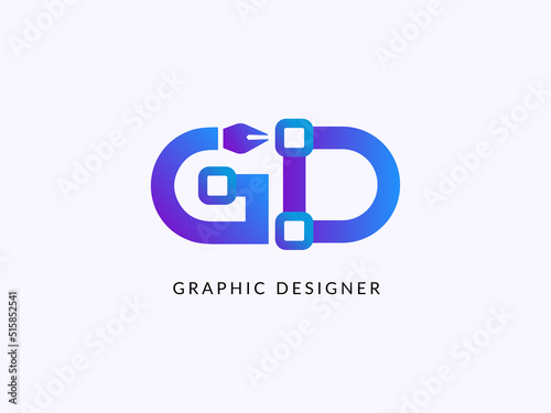 Graphic Design Designer concept logo in vector. Pen, tool idea.