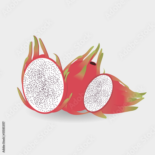 image of pitaya fruit. whole dragon fruit and cut.