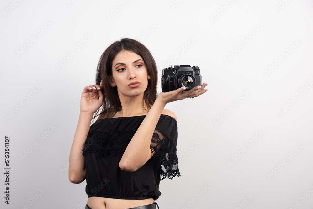 Pretty woman looking at camera on white background Pretty woman looking at camera on white background