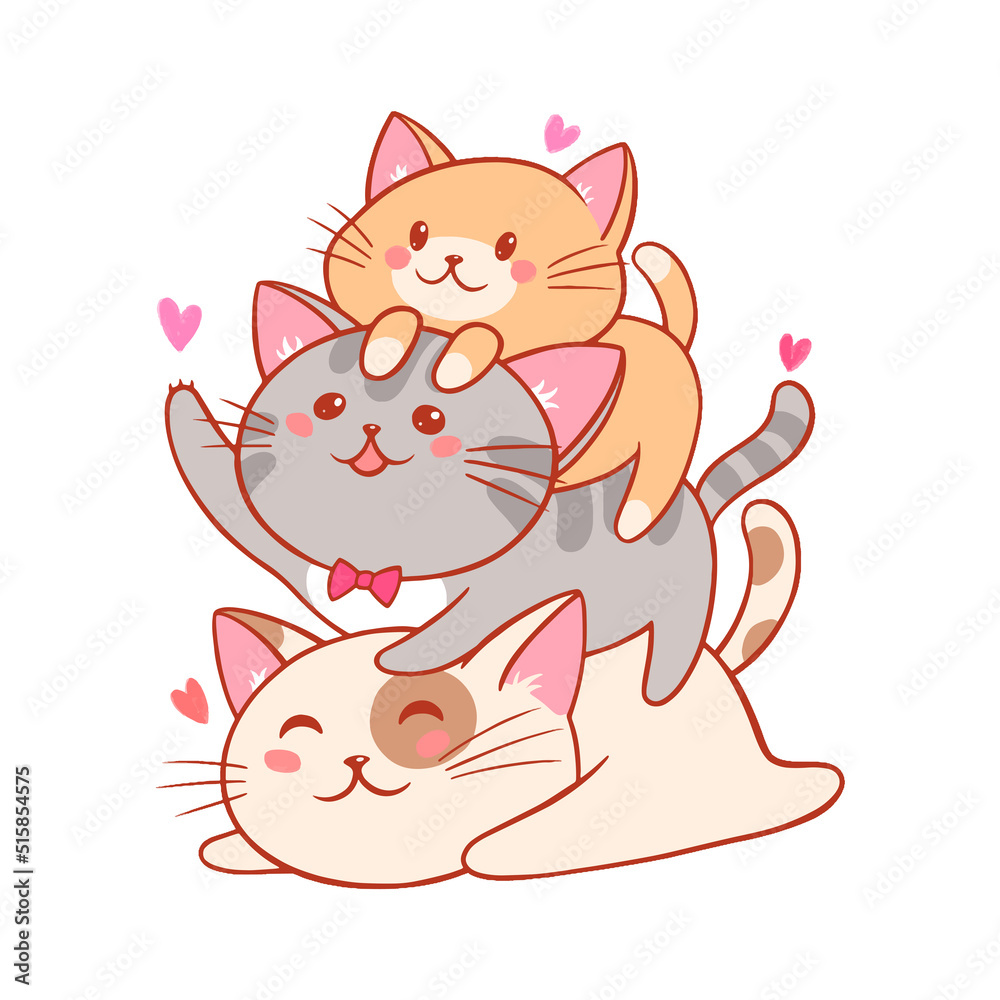 kawaii cartoon stacked cats kawaii cartoon stacked cats