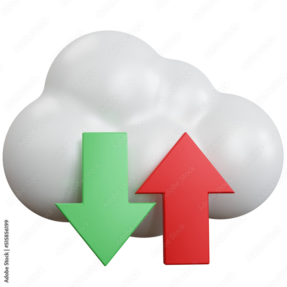 3d rendering cloud transfer white with green and red up and down arrows isolated 3d rendering cloud transfer white with green and red up and down arrows isolated