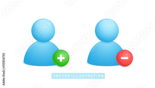 Add and remove user icon set. Vector illustration of profile photo placeholder for adding an removing icons. Vector illustration.