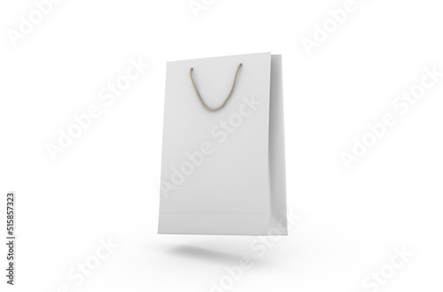 Eco-friendly white paper shopping bag with string handle isolated on white background