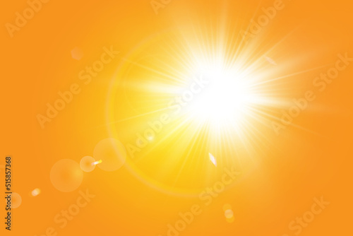 Warm sun on a yellow background. Leto.bliki solar rays.Оrange yellow background.
