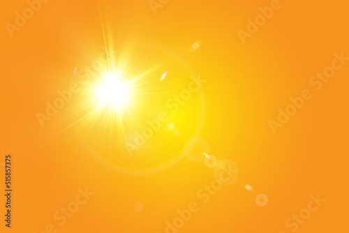 Warm sun on a yellow background. Leto.bliki solar rays.Оrange yellow background.