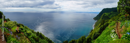 Fotobehang Miradouro da Ponta do Sossego scenic view over the Atlantic ocean, Sao Miguel, A