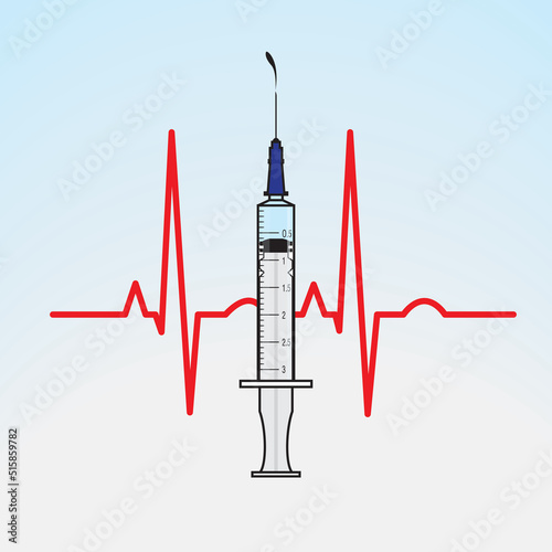 Illustration of a syringe and Heart Rate on a light blue gradation background