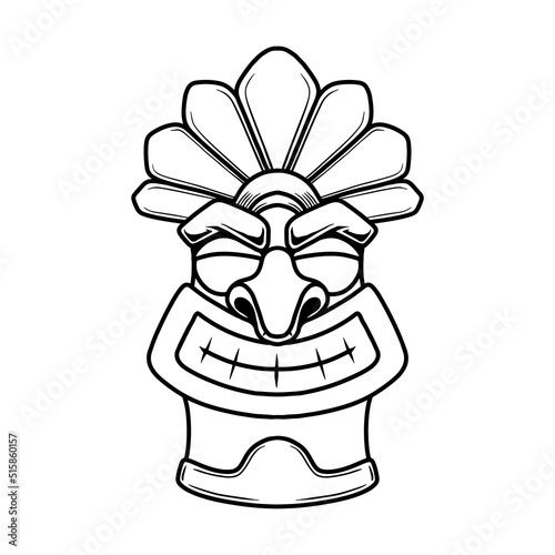 Illustration of tiki idol in monochrome style. Design element for poster, card, banner, emblem, sign. Vector illustration