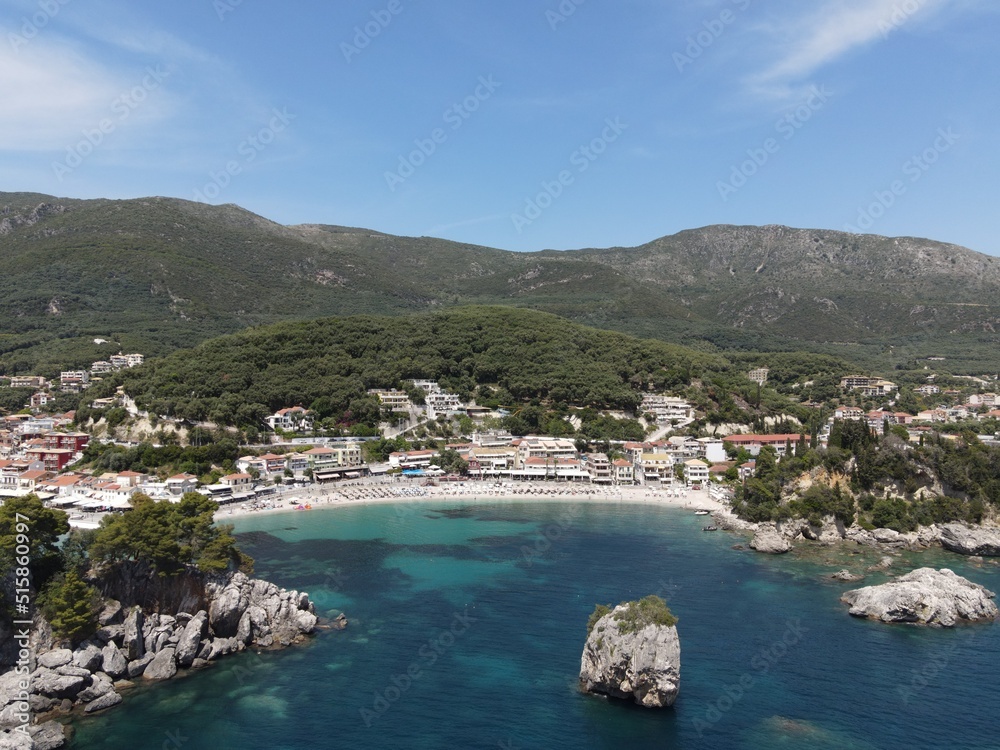 Parga the greek caribbean in preveza, famous Traditional tropical destination vacation summer tourist attraction with the deep blue ocean of ionian sea greece