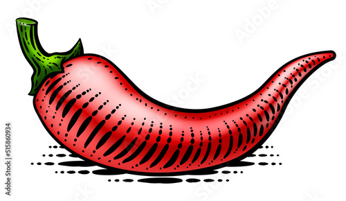 Pepper Vegetable Vintage Woodcut Illustration