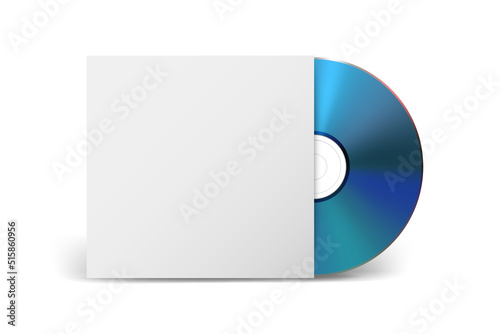 Vector 3d Realistic Blue CD, DVD with Paper Case Isolated on White. CD Box, Packaging Design Template for Mockup. Compact Disk Icon with Paper Cover, Front View