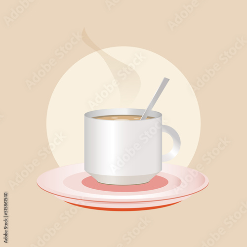 Vector white cup of tasty coffee with a steam