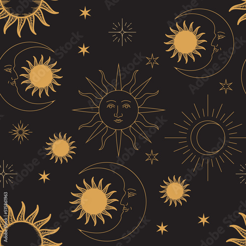 Sun and moon. The pattern can be used on T-shirts, phone cases and on various things, bedding.