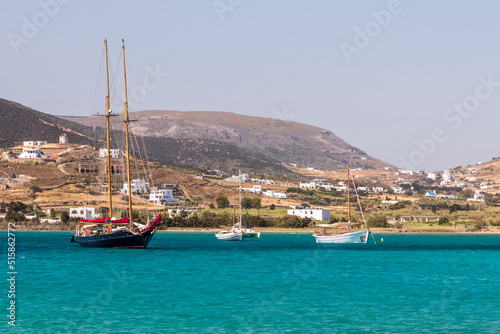 Paros Greece. 06-07-2022. Boats moored ner Naoussa at Paros. Cyclades Islands. Greece