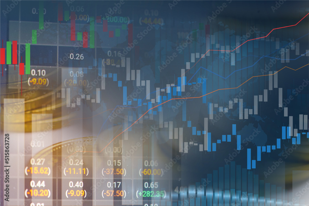 Obraz premium Stock market investment trading financial, coin and graph chart or Forex for analyze profit finance business trend data background.