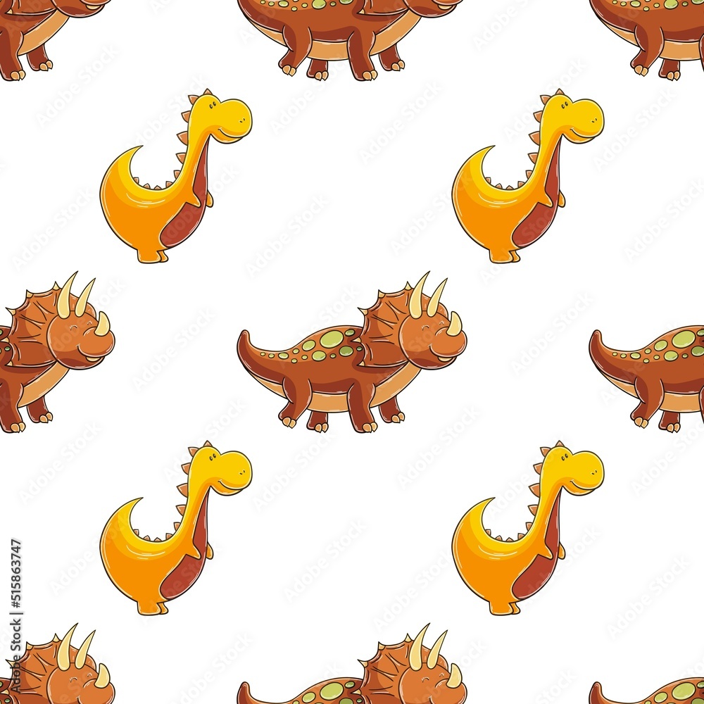 Cute funny dinosaur pattern. Print for cloth design, textile, wrapping paper