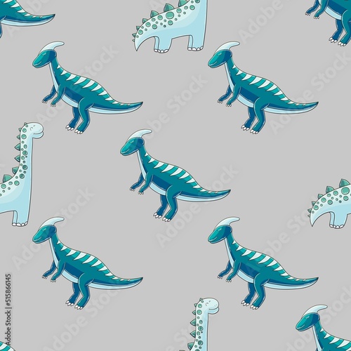 Fototapeta Naklejka Na Ścianę i Meble -  Cute funny dinosaur pattern. Print for cloth design, textile, wrapping paper