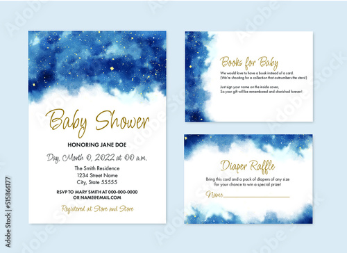 starry night baby shower template kit; invite, diaper raffle, books for baby photo