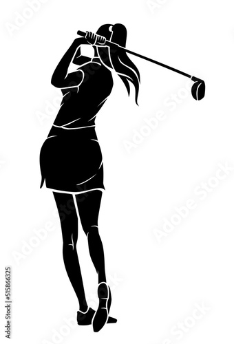 Female Golfer, Long Drive Silhouette Illustration